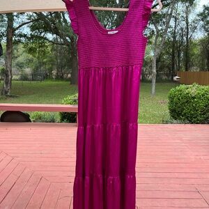 NATURAL LIFE Magenta Ruffle-Shoulder Maxi Dress